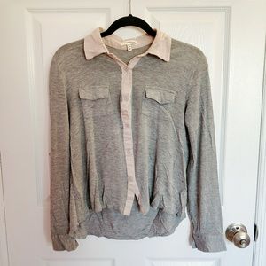 *Monteau Grey/Pink Button Down Blouse